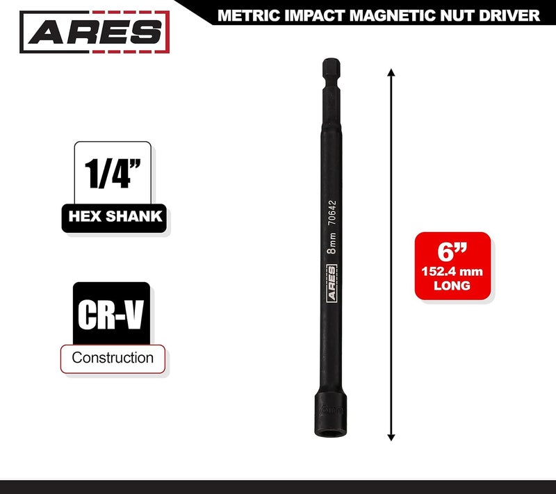 ARES 70642-8mm Magnetic Impact Nut Driver - Impact Grade Nut Setter with Industrial Strength Magnet - Image 1