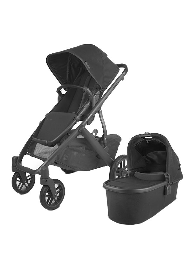 UPPAbaby - Vista V2 Stroller Convertible Single - To - Double System/Bassinet, Toddler Seat, Bug Shield, Rain Shield, And Storage Bag Included/Jake (Charcoal/Carbon Frame/Black Leather) - Image 1