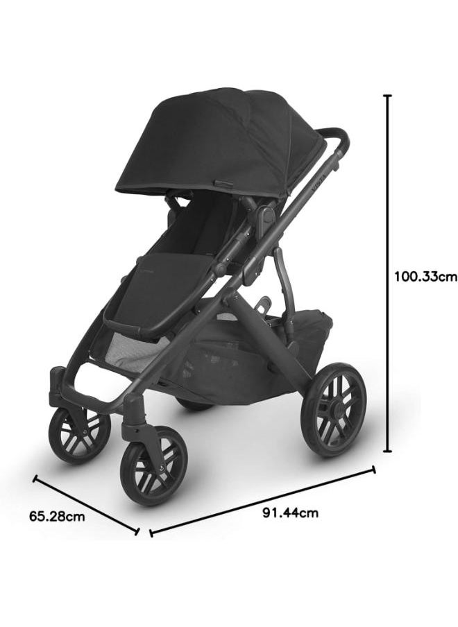 UPPAbaby - Vista V2 Stroller Convertible Single - To - Double System/Bassinet, Toddler Seat, Bug Shield, Rain Shield, And Storage Bag Included/Jake (Charcoal/Carbon Frame/Black Leather) - Image 1