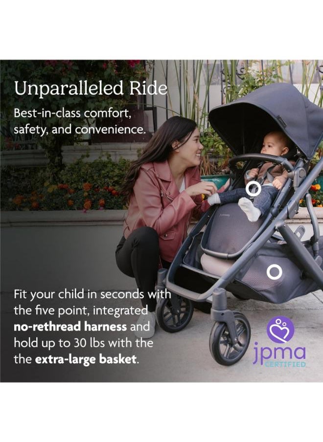 UPPAbaby - Vista V2 Stroller Convertible Single - To - Double System/Bassinet, Toddler Seat, Bug Shield, Rain Shield, And Storage Bag Included/Jake (Charcoal/Carbon Frame/Black Leather) - Image 1