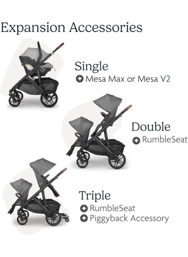 UPPAbaby - Vista V2 Stroller Convertible Single - To - Double System/Bassinet, Toddler Seat, Bug Shield, Rain Shield, And Storage Bag Included/Jake (Charcoal/Carbon Frame/Black Leather) - Image 1