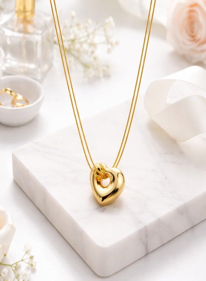 Amaal Anti Tarnish Gold Heart Pendant Necklace for Woman | Double Neck Chain Jewellery for women | Adjustable Chains Love Locket | Valentine Gift for Girlfriend, Wife Stainless Steel -305 - Image 4