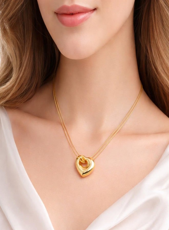 Amaal Anti Tarnish Gold Heart Pendant Necklace for Woman | Double Neck Chain Jewellery for women | Adjustable Chains Love Locket | Valentine Gift for Girlfriend, Wife Stainless Steel -305 - Image 2