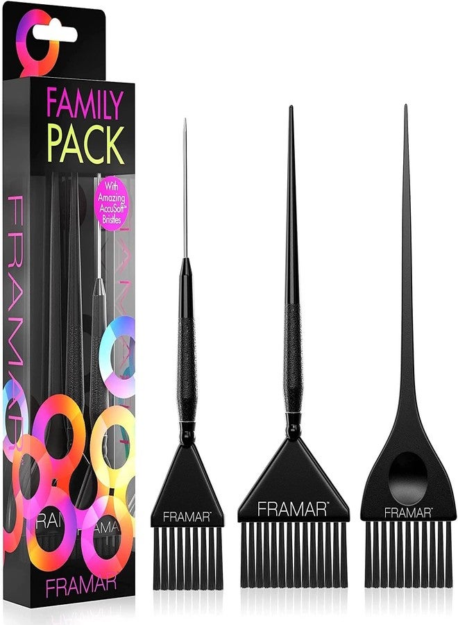 Framar Family Hair Color Brush Set - Hair Dye Brush Kit, Hair Coloring Brushes For Hair Stylist, Tint Brushes for Hair Color, Tapered Edges For Precision - 3 Pack Black - Image 1