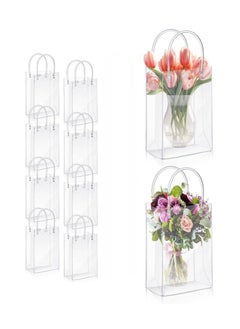 Generic Clear PVC Gift Bags Reusable Transparent Shopping Bag Gift Wrap Tote with Handles for Wedding Flowers Birthday Valentines Day Party Bags 15 x 7 x 16cm(10Pcs)  - Image 1