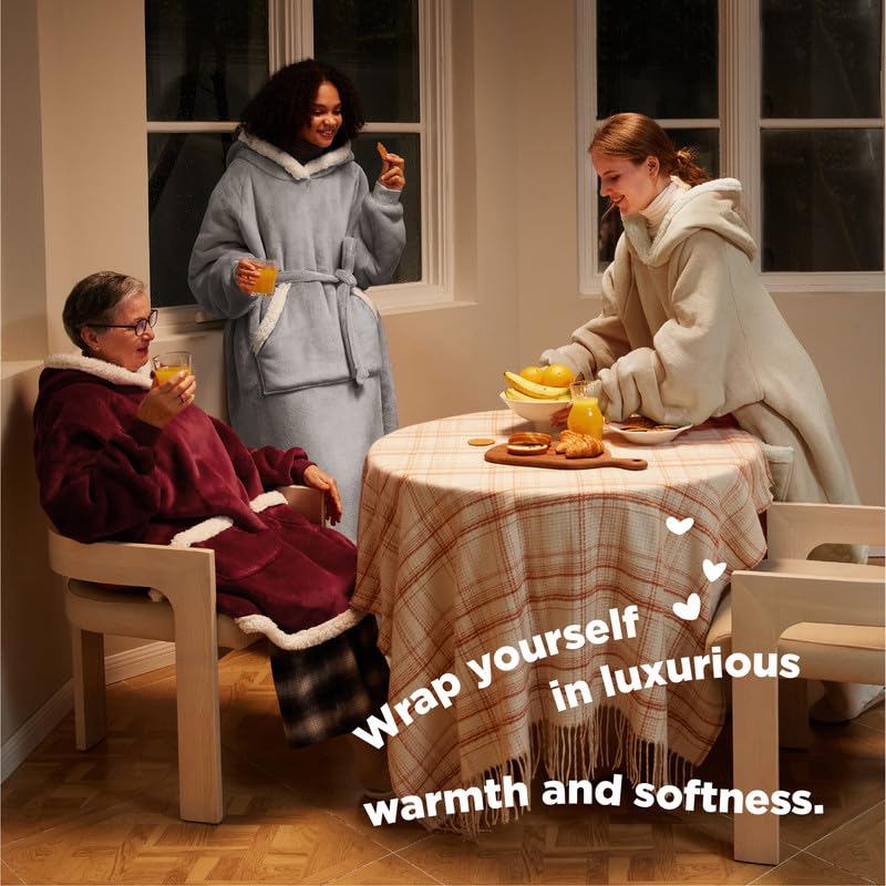 Bedsure Bedsure Wearable Blanket Hoodie Women - Long Sherpa Fleece Hooded Blanket for Teens Adult  Warm Cozy Blanket Sweatshirt with Giant Pocket and Belt  Winter Gifts for Girls  Small  Beige  - Image 4