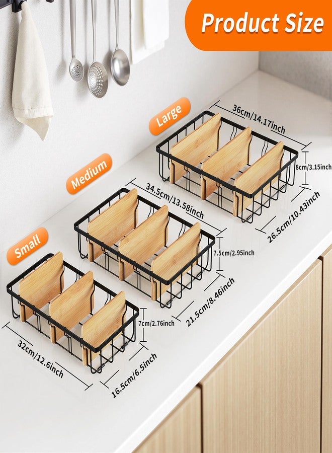 CACHOLIV 3-Pack Adjustable Lid Organizers - Large Kitchen Cabinet Organizer for Food Storage Container and Tumbler Cup Lids with 9 Bamboo Dividers - Organizers in Cabinet Kitchen/Pantry/Laundry Room - Image 3
