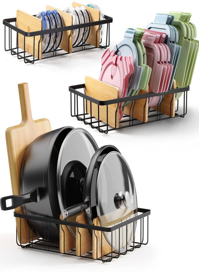 CACHOLIV 3-Pack Adjustable Lid Organizers - Large Kitchen Cabinet Organizer for Food Storage Container and Tumbler Cup Lids with 9 Bamboo Dividers - Organizers in Cabinet Kitchen/Pantry/Laundry Room - Image 1