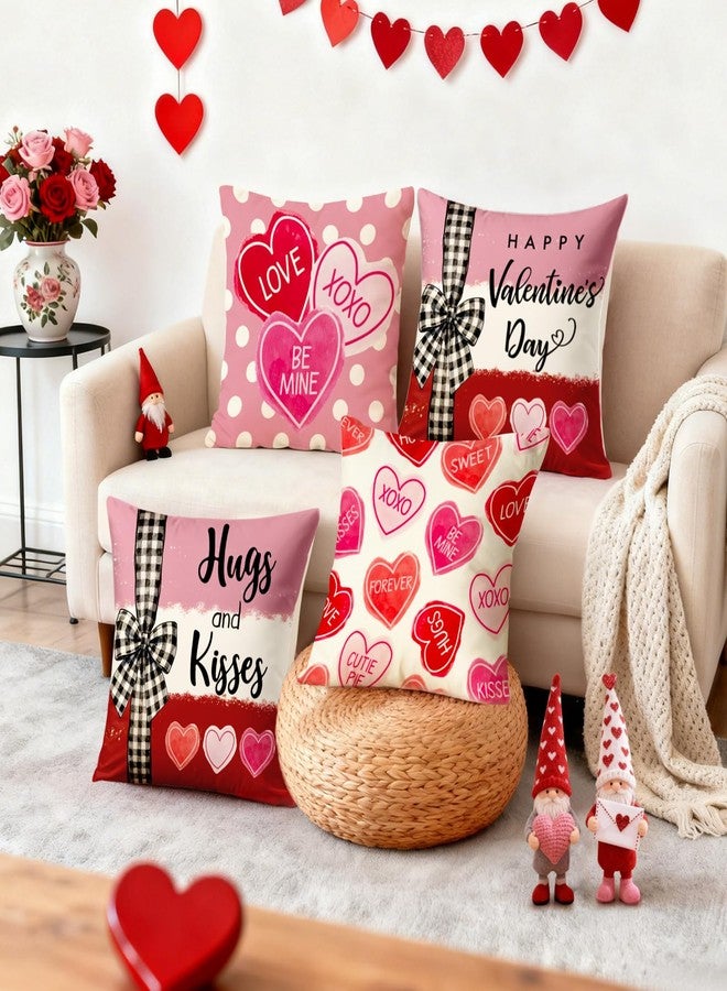 YOSICHY Valentines Day Decorations-Valentine Pillow Covers 18x18 Set of 4, Pink Red Hearts Be Mine Happy Valentine's Day Throw Outdoor Pillow Covers Anniversary Wedding Cushion Case for Home Sofa Couch Décor - Image 5