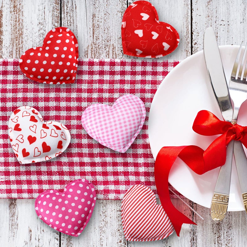 Tatuo 12 Pieces Valentine's Day Hanging Fabric Heart Shaped Ornaments Fabric Valentine's Day Ornaments for Tree Buffalo Check Heart Decorations Wedding Party DIY Crafts 4 Inch (Lovely Style ) - Image 4