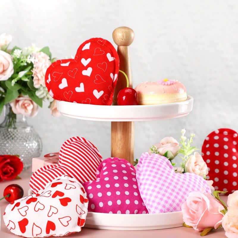 Tatuo 12 Pieces Valentine's Day Hanging Fabric Heart Shaped Ornaments Fabric Valentine's Day Ornaments for Tree Buffalo Check Heart Decorations Wedding Party DIY Crafts 4 Inch (Lovely Style ) - Image 3