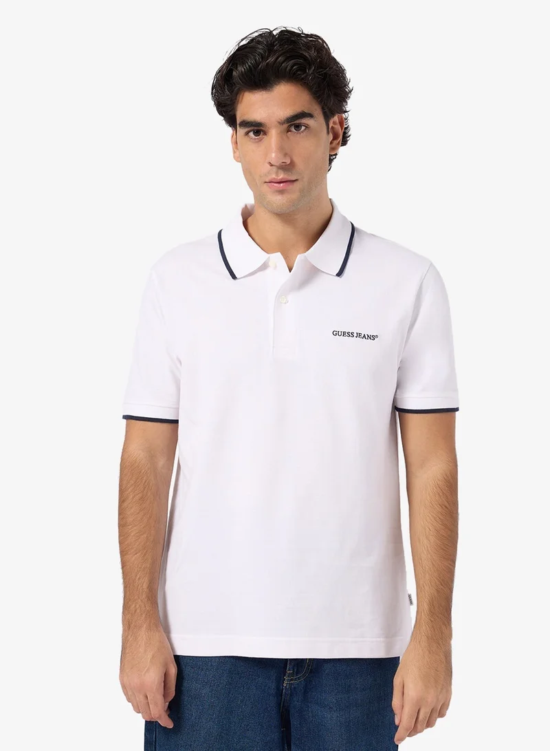 جس قميص بولو مطرز بأكمام قصيرة