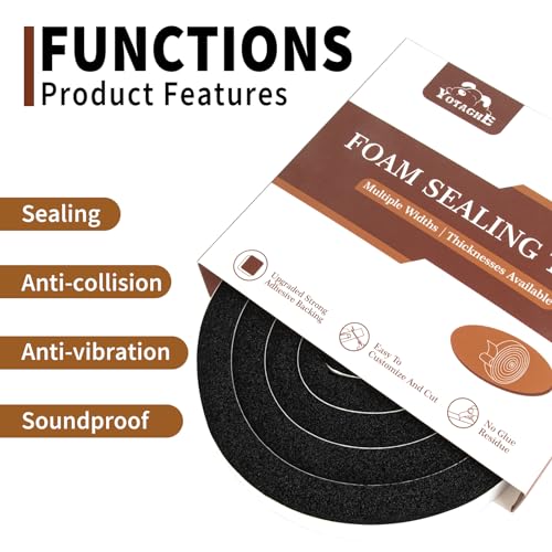 Yotache Air Conditioner Window Seal Kit - 1"x1" High Resilience Weather Stripping Foam Tape for AC Windows & Door Insulation, Noise Reducing, Air Leak Proof, 13Ft Long (6.5Ft x 2 Rolls, Black) - Image 3