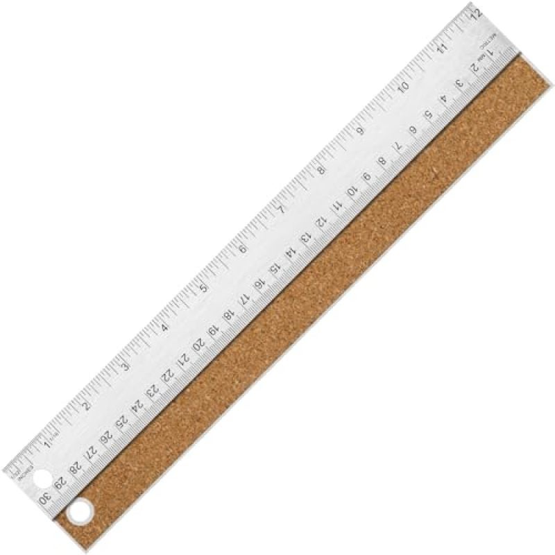 Metal Ruler With Cork Backing 12 Inch Stainless Steel - Non Slip Cork Back Ruler For Precision Drawing - Imperial Metric Ruler For School Office Engineering - Image 1