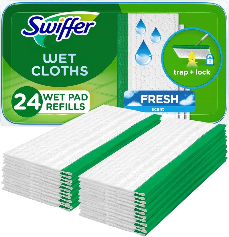 Swiffer Sweeper Wet Mopping Cloths, Mops for Floor Cleaning, Open-Window Fresh, 24 Count - Image 1