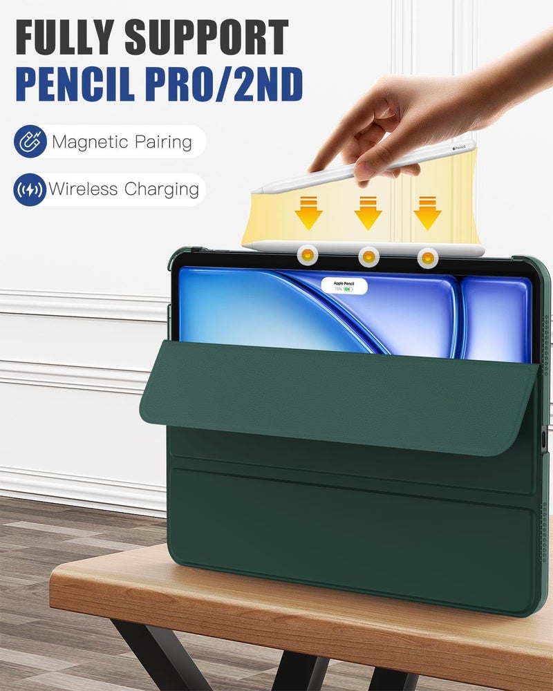 MoKo for iPad Air 11 Inch Case 7th/6th Generation M3/M2 2025/2024, iPad Air 5th/4th Gen Case 2022/2020 10.9 Inch, Slim Hard PC Translucent Back Shell Cover, Support Touch ID, Midnight Green - Image 3