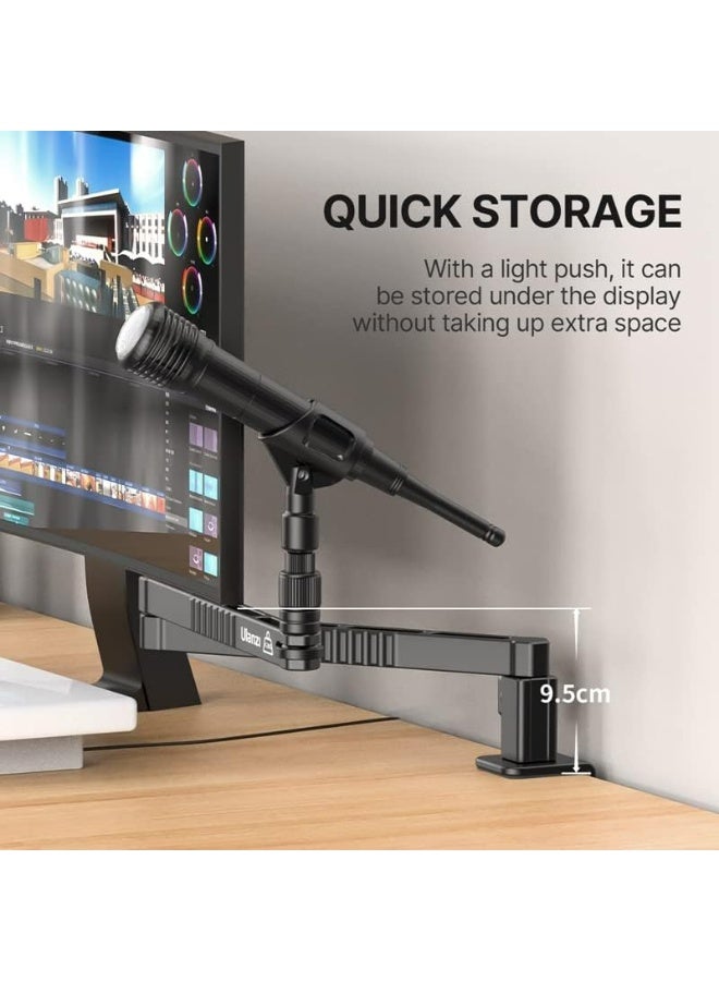 ULANZI LS26 Low Profile Mic Arm, Aluminum Mic Arm Desk Mount, 360° Rotatable Foldable Microphone Low Arm for Podcast/Streaming/Gaming/Radio Studio w Mic Clip 1/4" 3/8" 5/8" Screw for Most Mics - Image 3