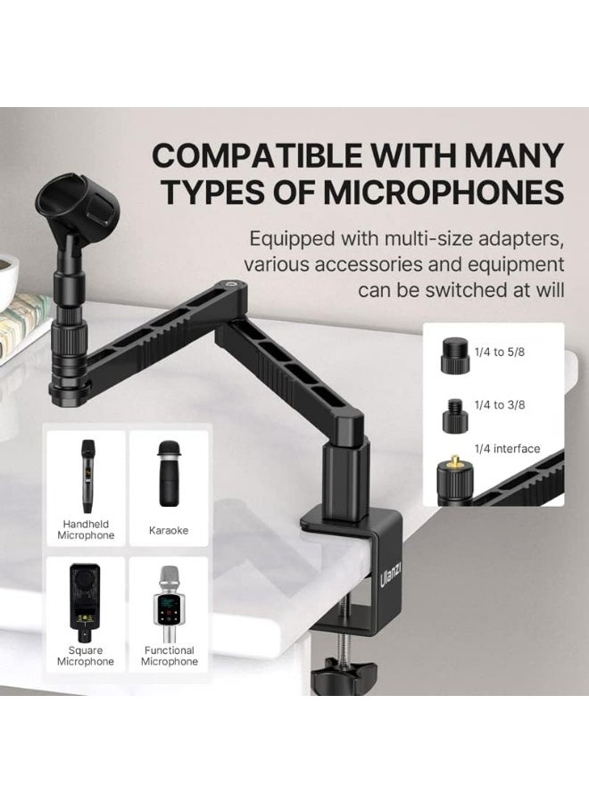 ULANZI LS26 Low Profile Mic Arm, Aluminum Mic Arm Desk Mount, 360° Rotatable Foldable Microphone Low Arm for Podcast/Streaming/Gaming/Radio Studio w Mic Clip 1/4" 3/8" 5/8" Screw for Most Mics - Image 5