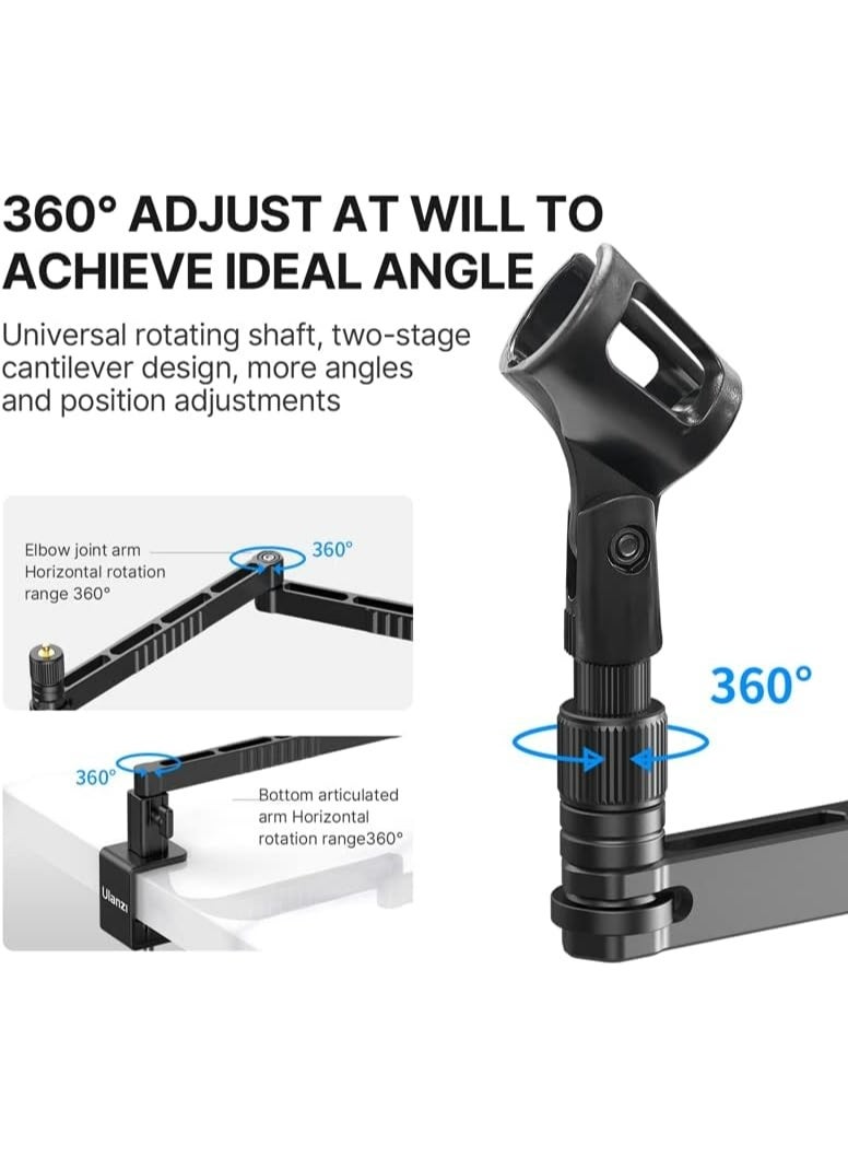 ULANZI LS26 Low Profile Mic Arm, Aluminum Mic Arm Desk Mount, 360° Rotatable Foldable Microphone Low Arm for Podcast/Streaming/Gaming/Radio Studio w Mic Clip 1/4" 3/8" 5/8" Screw for Most Mics - Image 4