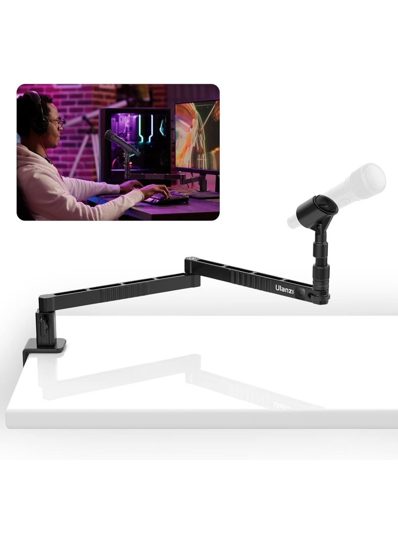 ULANZI LS26 Low Profile Mic Arm, Aluminum Mic Arm Desk Mount, 360° Rotatable Foldable Microphone Low Arm for Podcast/Streaming/Gaming/Radio Studio w Mic Clip 1/4" 3/8" 5/8" Screw for Most Mics - Image 1