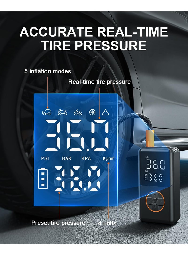 Tire Inflator Portable Air Compressor, 150 PSI Cordless Mini Bike Tire Pump, Air Pump for Car Motorcycle Bicycle Tires, Balls, with Pressure Gauge, LED Light - Image 3