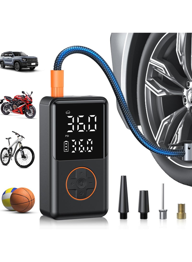 Tire Inflator Portable Air Compressor, 150 PSI Cordless Mini Bike Tire Pump, Air Pump for Car Motorcycle Bicycle Tires, Balls, with Pressure Gauge, LED Light - Image 1