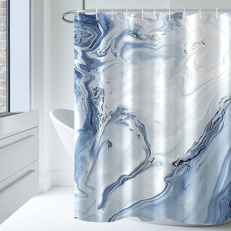 AWERT Blue Marble Shower Curtain - Waterproof for Bathroom Decor, Printed Washable With Hooks, 72x72 Inch - Image 1