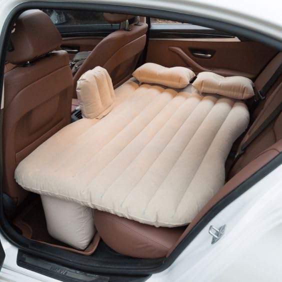 B2SQUARE Premium Car Inflatable Bed with Pump 2 Air PillowQuick Inflatable Back SeatBed Car Inflatable Mattress Bed Mattress Bed For KidsTravelTripCampingPicnicPool BeachUniversal FitBeige - Image 1