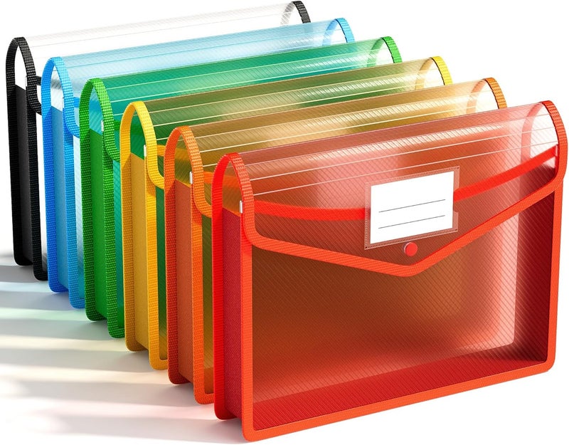 ANYUAN 6 Pack Plastic Expanding File Folder, Folders for Documents with Snap Closure, Colorful File Folder Organizer Holder, Transparent Accordion File Pouch,Large Capacity, Fit Letter/A4 Size - Image 1