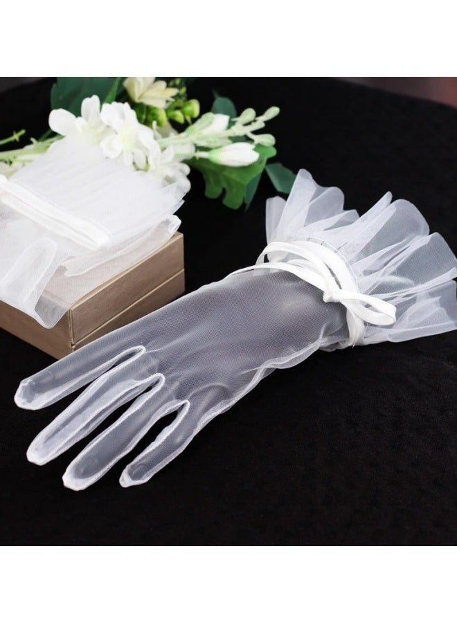 Women Gloves Ruffled Tulle Mesh Short Gloves Wrist Length Elegant Design For Wedding Bridal Tea Party Opera Evening Party Dance Performance Formal Occasions - Image 3