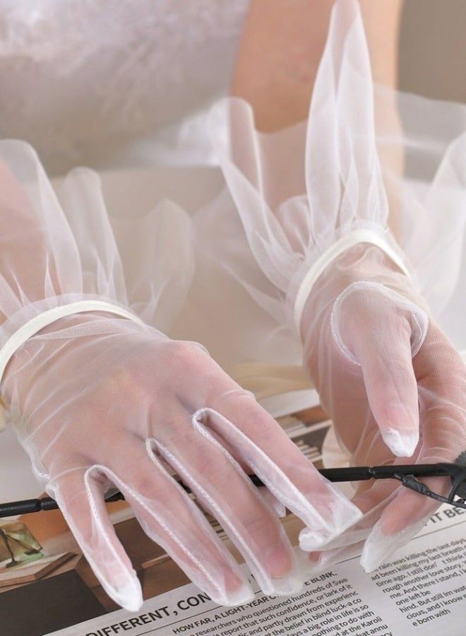 Women Gloves Ruffled Tulle Mesh Short Gloves Wrist Length Elegant Design For Wedding Bridal Tea Party Opera Evening Party Dance Performance Formal Occasions - Image 5