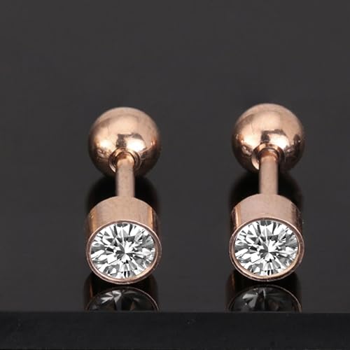 Peora Rose Gold Plated 316L Stainless Steel Cubic Zirconia Studded Stud Earrings Jewellery Gift for Men & Boys (1 Pair) - Image 2
