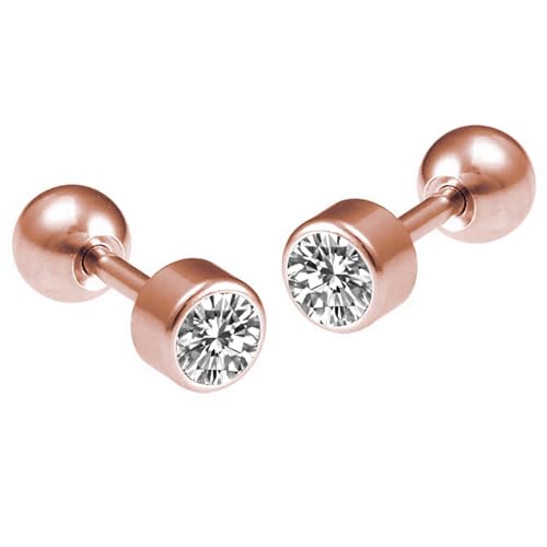 Peora Rose Gold Plated 316L Stainless Steel Cubic Zirconia Studded Stud Earrings Jewellery Gift for Men & Boys (1 Pair) - Image 4