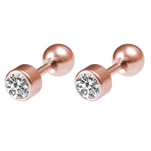 Peora Rose Gold Plated 316L Stainless Steel Cubic Zirconia Studded Stud Earrings Jewellery Gift for Men & Boys (1 Pair) - Image 1
