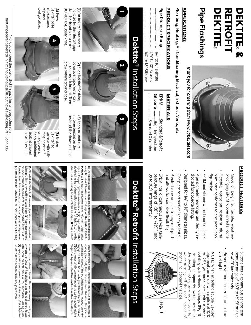 DEKTITE ROUND BASE METAL ROOFING PIPE FLASHING BOOT: #6 RED(DF206RE) High Temp Silicone Flexible Pipe Flashing Dektite(for OD pipe sizes 5" - 9") Metal Roof Jack Pipe Boot-Metal Roof Flashing - Image 4
