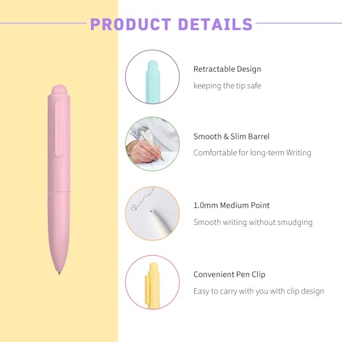 VideMundi Ballpoint Pens, Mini Cute Macaron Retractable Ballpoint Pen Set - 6 Pack | Black Ink Medium Point, Fast Drying, Portable, Comfortable Writing | Office Bible Journaling Pens (Solid Macaron) - Image 2