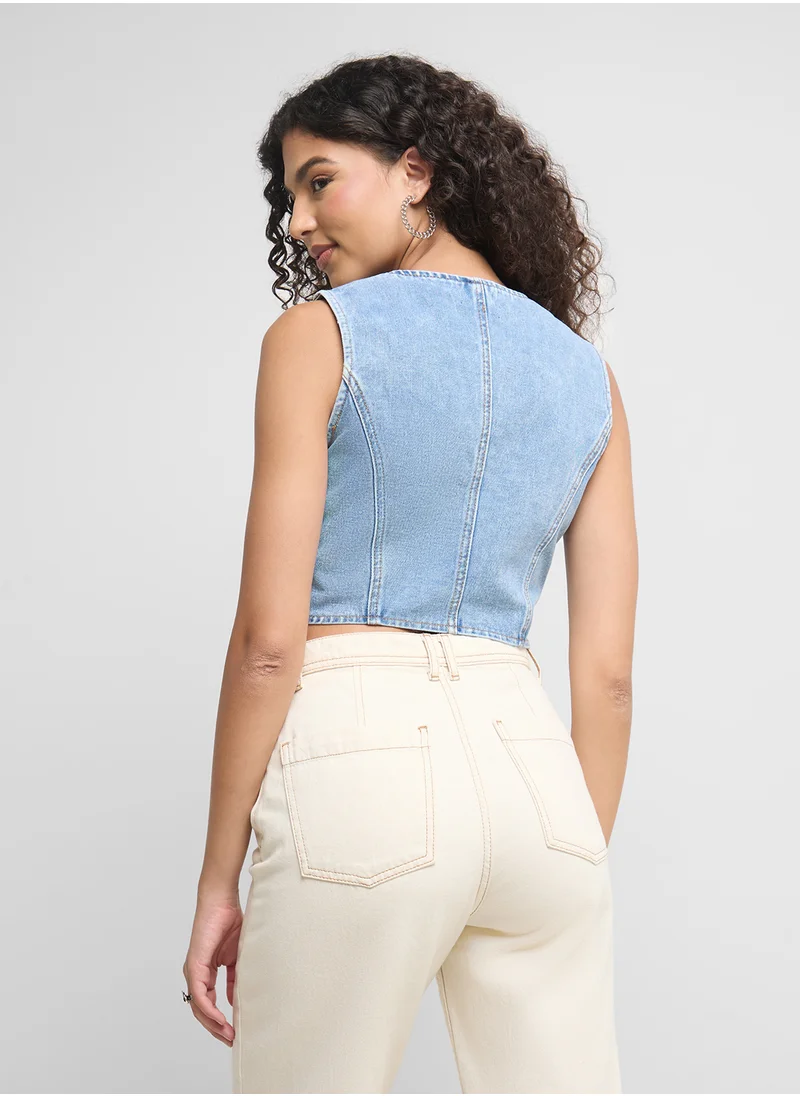جينجر Denim Button Up Vest