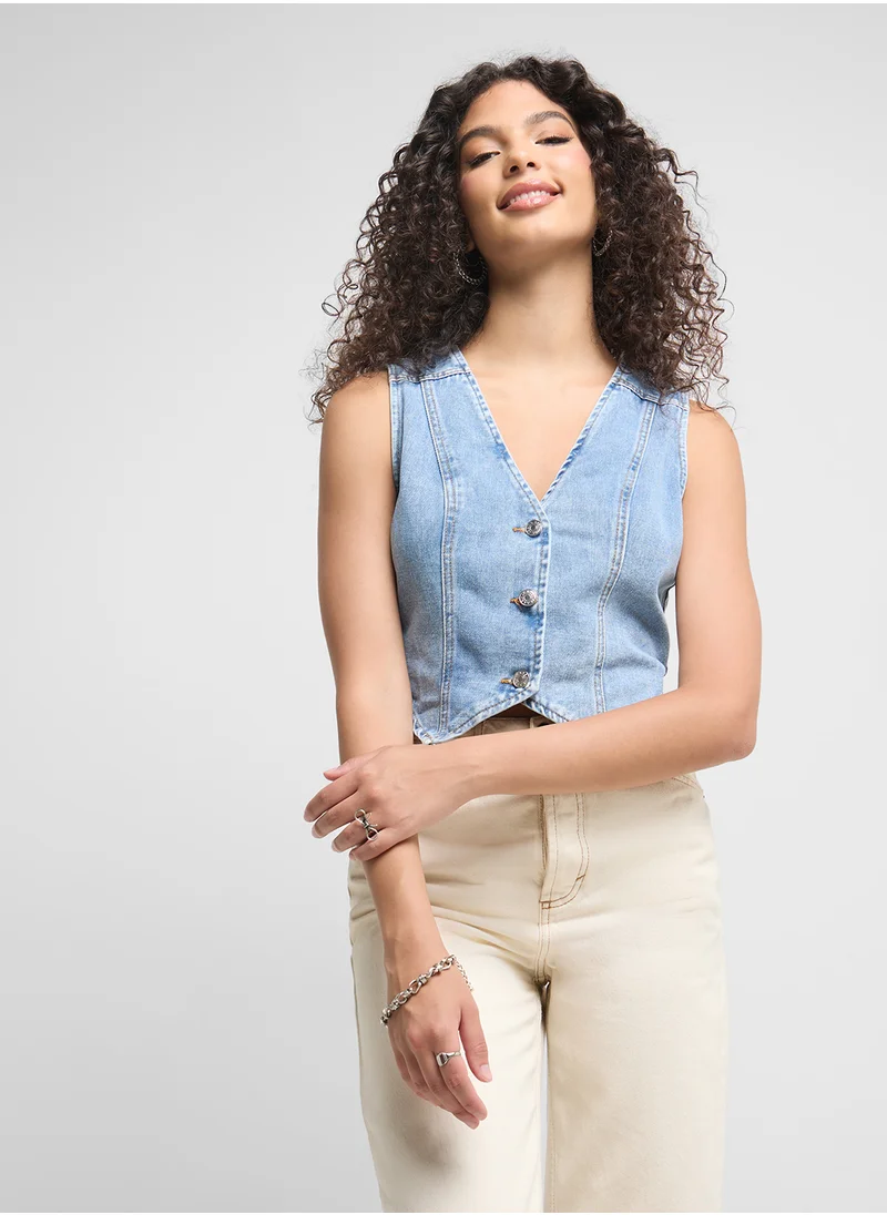 جينجر Denim Button Up Vest