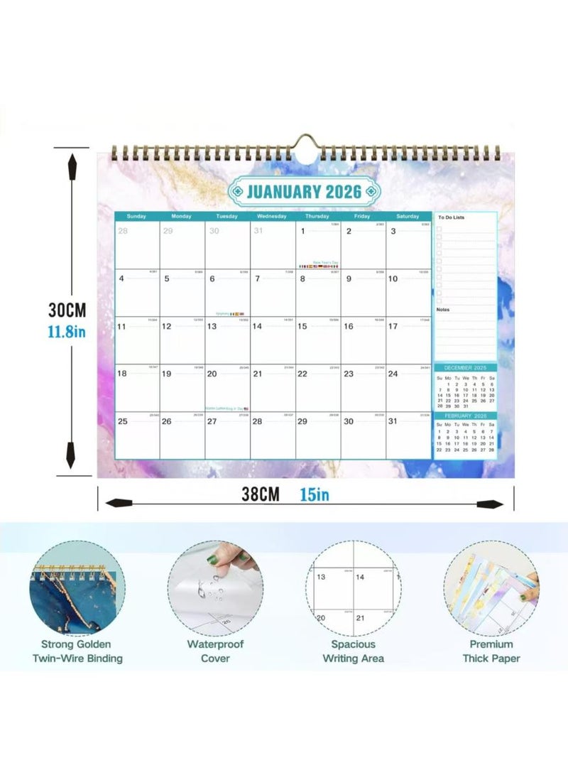Wall Monthly Calendar 2026-2027,18-Month Wall Calendar From Jan.2026-Jun.2027, 38cm x 30cm, Large Daily Blocks - Image 2