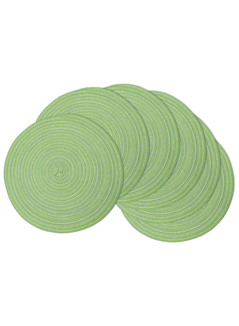 Bukela Braided Round Placemats Set of 6, Woven Washable Non-Slip Table Mats for Kitchen Dining, 14.5 Inch, Heat Resistant - Natural Fabric Indoor Outdoor Place Mats(Green) - Image 1