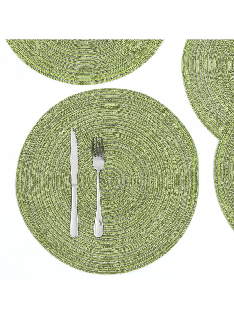 Bukela Braided Round Placemats Set of 6, Woven Washable Non-Slip Table Mats for Kitchen Dining, 14.5 Inch, Heat Resistant - Natural Fabric Indoor Outdoor Place Mats(Green) - Image 4