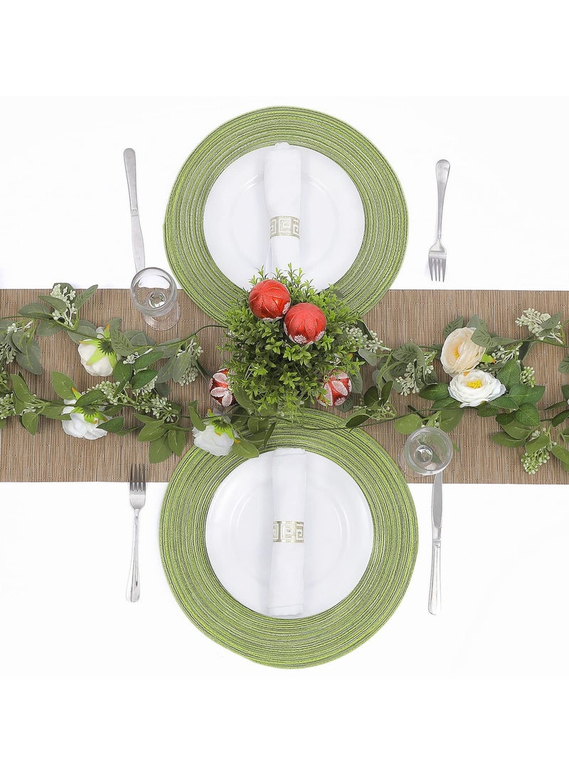 Bukela Braided Round Placemats Set of 6, Woven Washable Non-Slip Table Mats for Kitchen Dining, 14.5 Inch, Heat Resistant - Natural Fabric Indoor Outdoor Place Mats(Green) - Image 5