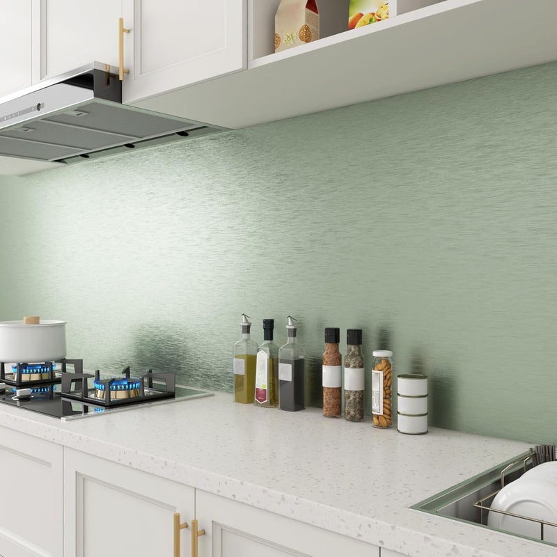 LACHEERY 40 cm x 700 cm Film for Furniture Mint Green Adhesive Film Furniture Metal Look Shiny Green Vinyl Kitchen Foils Green Waterproof Adhesive Film Metallic Decorative Kitchen Wallpaper for - Image 4