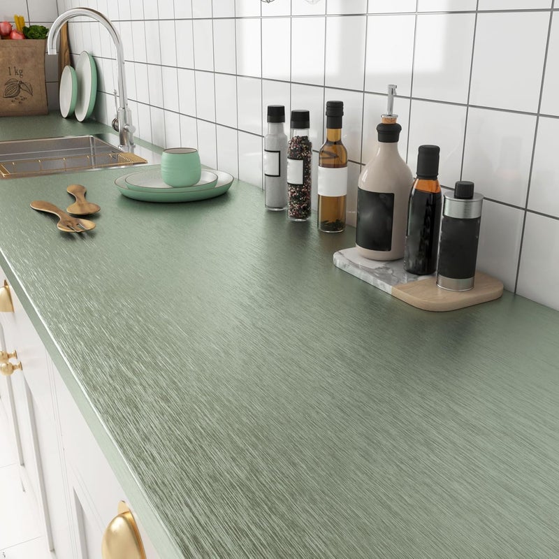 LACHEERY 40 cm x 700 cm Film for Furniture Mint Green Adhesive Film Furniture Metal Look Shiny Green Vinyl Kitchen Foils Green Waterproof Adhesive Film Metallic Decorative Kitchen Wallpaper for - Image 5