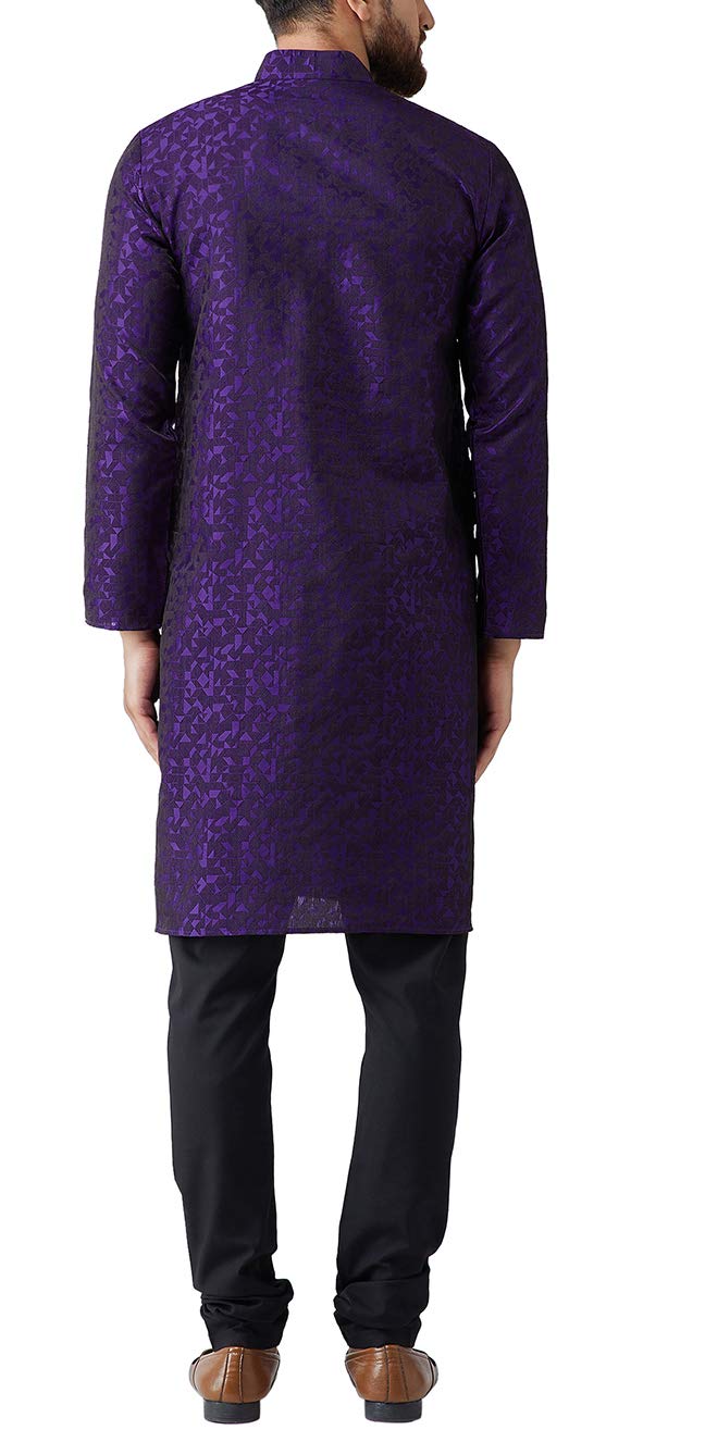 Sojanya (Since 1958 Men'S Purple Jackquard Silk Only Long Kurta, Size 40 - Image 2