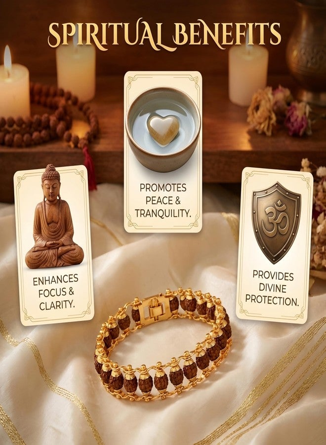 Gratify Divine Rudraksha Gold-Plated Bracelet | Energized Spiritual Beads with Authenticity Certificate | Meditation, Protection & Positivity Bracelet for Men & Women (Pack of 1) - Image 4
