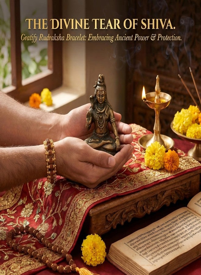 Gratify Divine Rudraksha Gold-Plated Bracelet | Energized Spiritual Beads with Authenticity Certificate | Meditation, Protection & Positivity Bracelet for Men & Women (Pack of 1) - Image 3