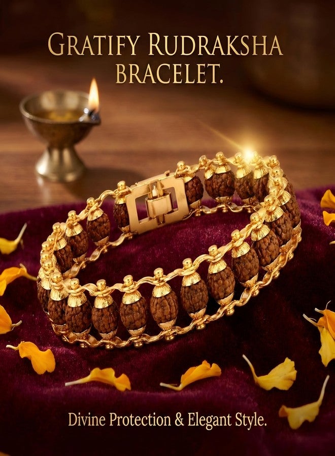 Gratify Divine Rudraksha Gold-Plated Bracelet | Energized Spiritual Beads with Authenticity Certificate | Meditation, Protection & Positivity Bracelet for Men & Women (Pack of 1) - Image 2