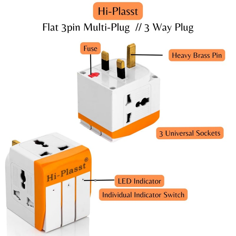 HI PLASST PINS N PLUGS HiPLASST UK Plug Multi Plug Adapter 13A Universal 3 Pin Multiplug Socket with Individual Switch TypeG Flat Pin Plug Converter for Travel to UK Hong Kong London Singapore Dubai Pack of 2 - Image 3