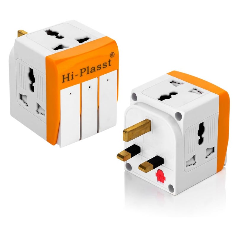 HI PLASST PINS N PLUGS HiPLASST UK Plug Multi Plug Adapter 13A Universal 3 Pin Multiplug Socket with Individual Switch TypeG Flat Pin Plug Converter for Travel to UK Hong Kong London Singapore Dubai Pack of 2 - Image 1